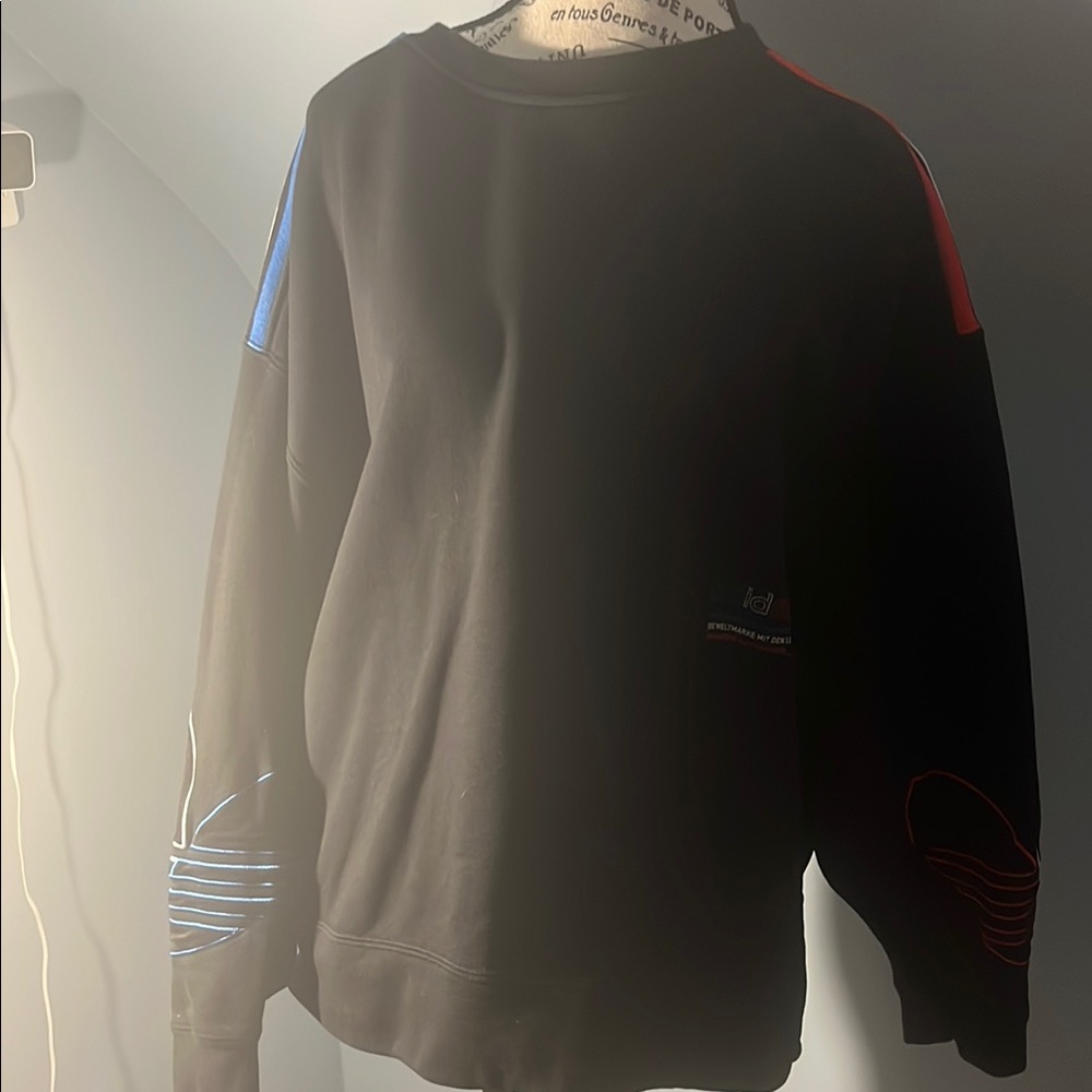 Adidas Black and Red Crewneck Sweater with Color-Blocking